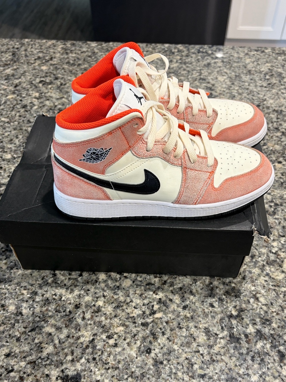 Jordan Kids Sneakers White Black Orange and Cream